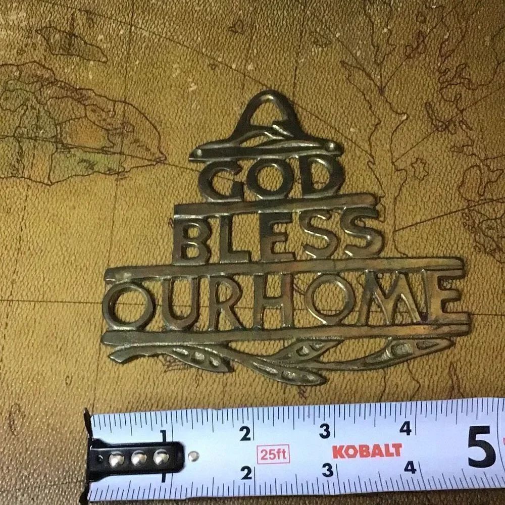 Vintage God bless our home in brass placard